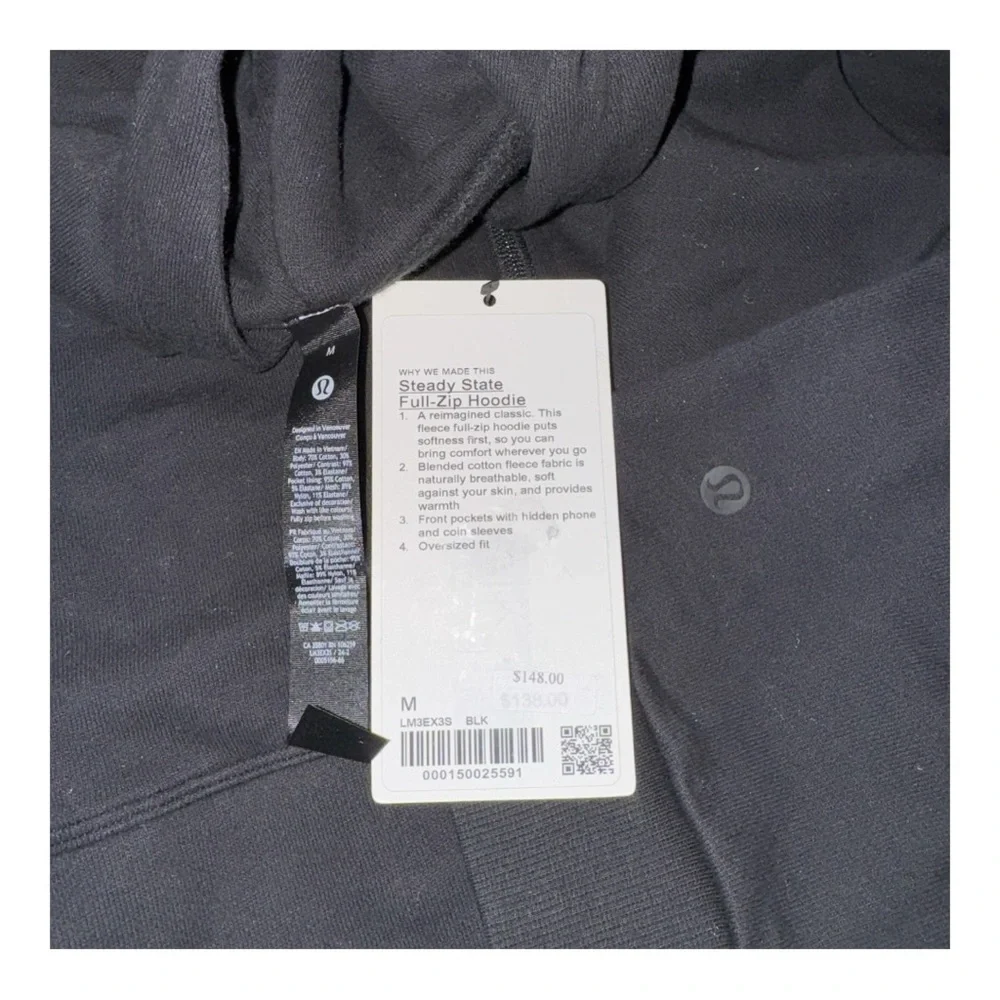 Lululemon Steady State Hoodie Black Men’s Full-Zip Fleece M XL NWT - Picture 7 of 12